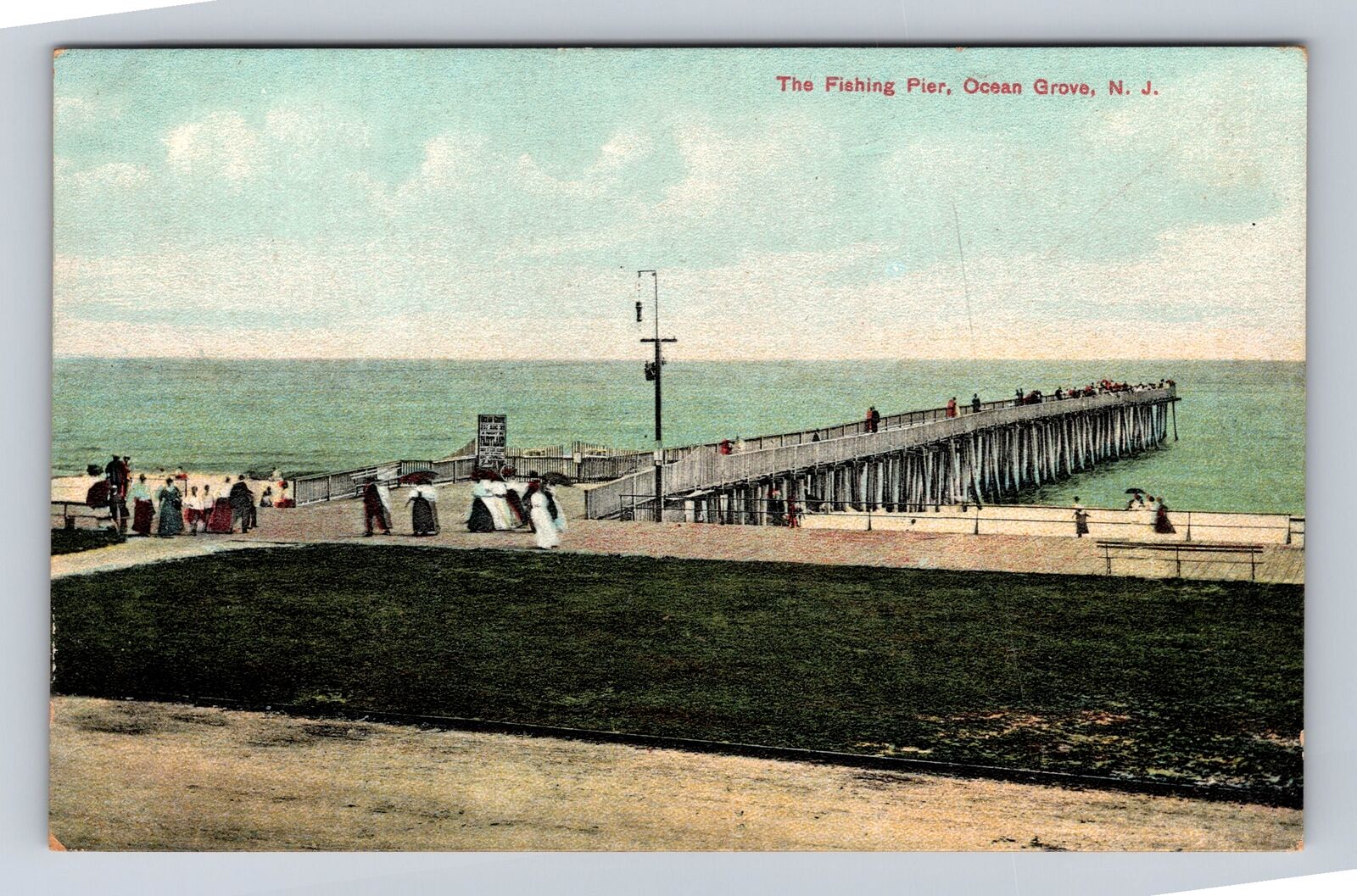 Ocean Grove NJ-New Jersey, The Fishing Pier & Boardwalk, Vintage c1909 Postcard