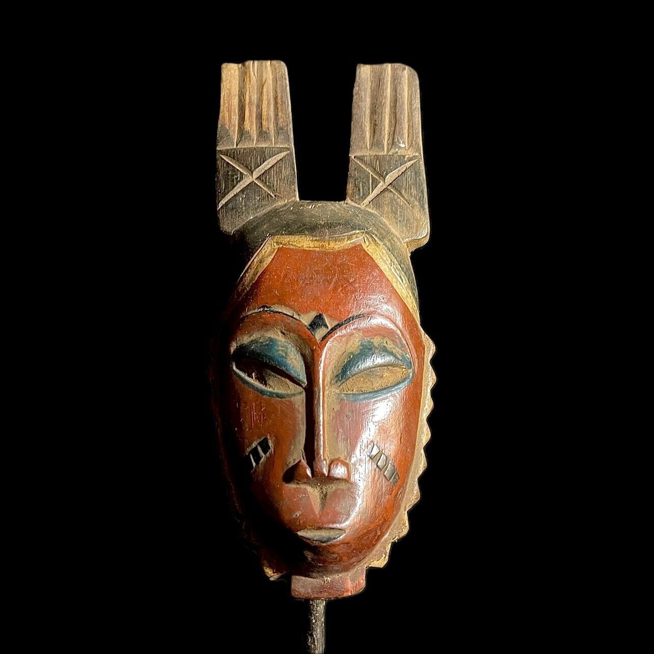 African Mask Antiques Tribal Face Vintage Wood Carved Yaure Guro Mask-9254