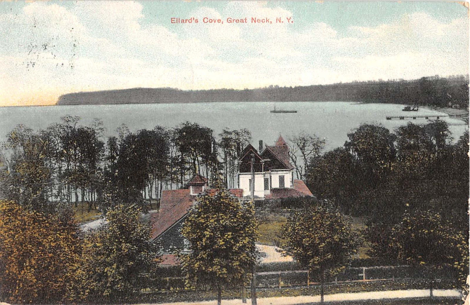 1911 Bird\'s Eye View Home & Ellard\'s Cove Great Neck LI NY post card