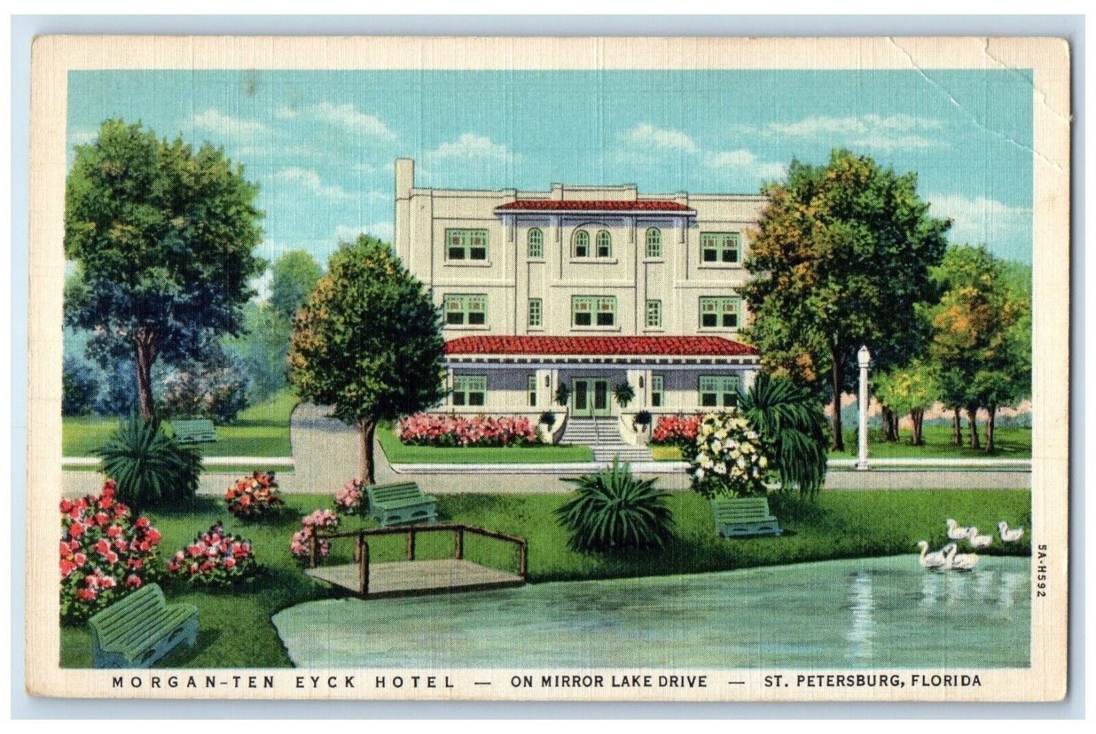 c1940 Morgan-Ten Eyck Hotel Mirror Lake Dive St Petersburg Florida FL Postcard