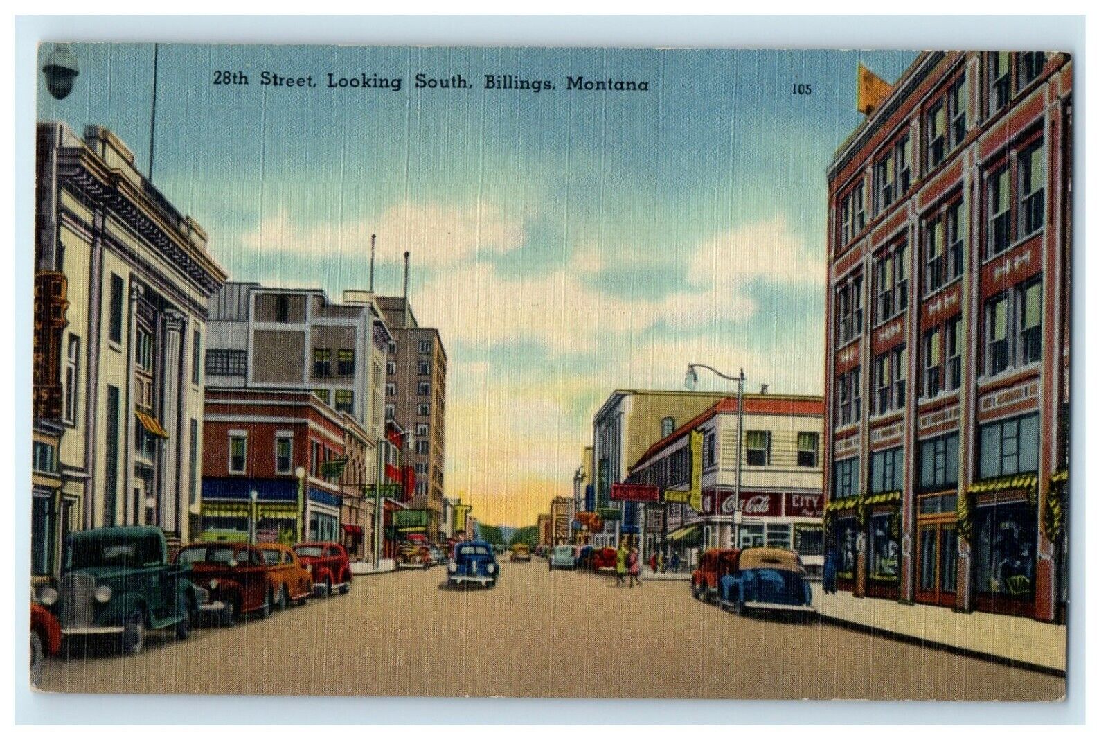c1940\'s View Of Street Looking South Billings Montana MT Vintage Postcard