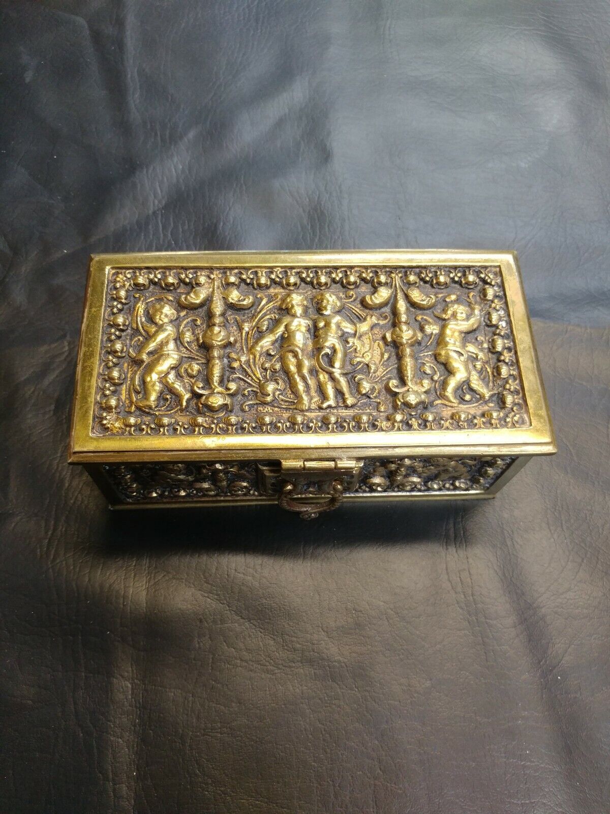 antique french bronze gilt ornate cherub putti jewel casket box
