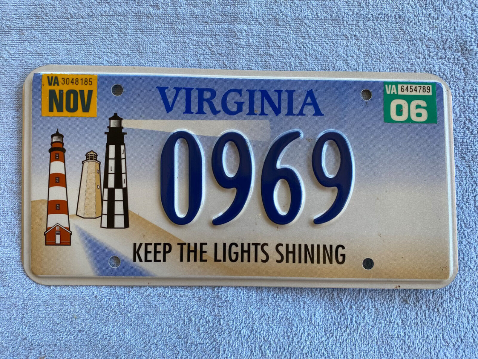 Virginia Keep The Lights Shining License Plate. #0969