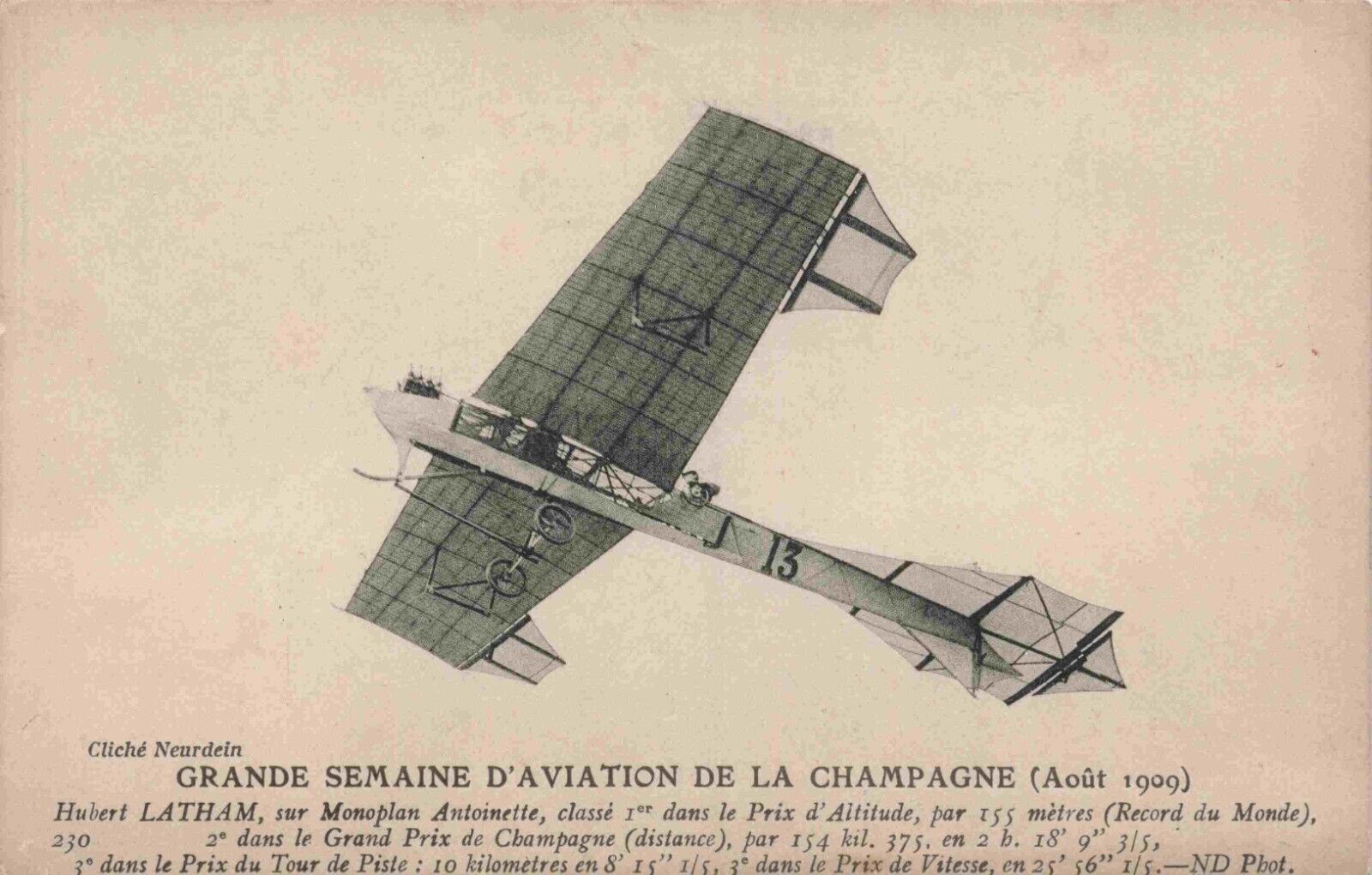 1909 Aviation Prize Winner Hubert Latham at Champagne France Antique Postcard