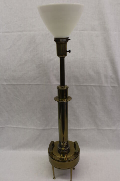 Vintage Hollywood Regency Brass STIFFEL Torchiere Lamp, Raised Feet Shade 3