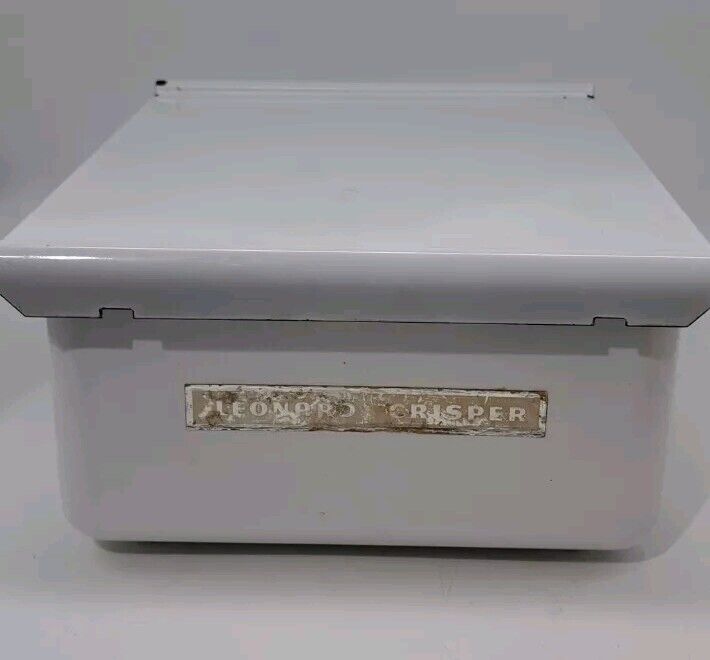 Vintage Enamel Metal Refrigerator Lenard Crisper Bin White Porcelain Covered 