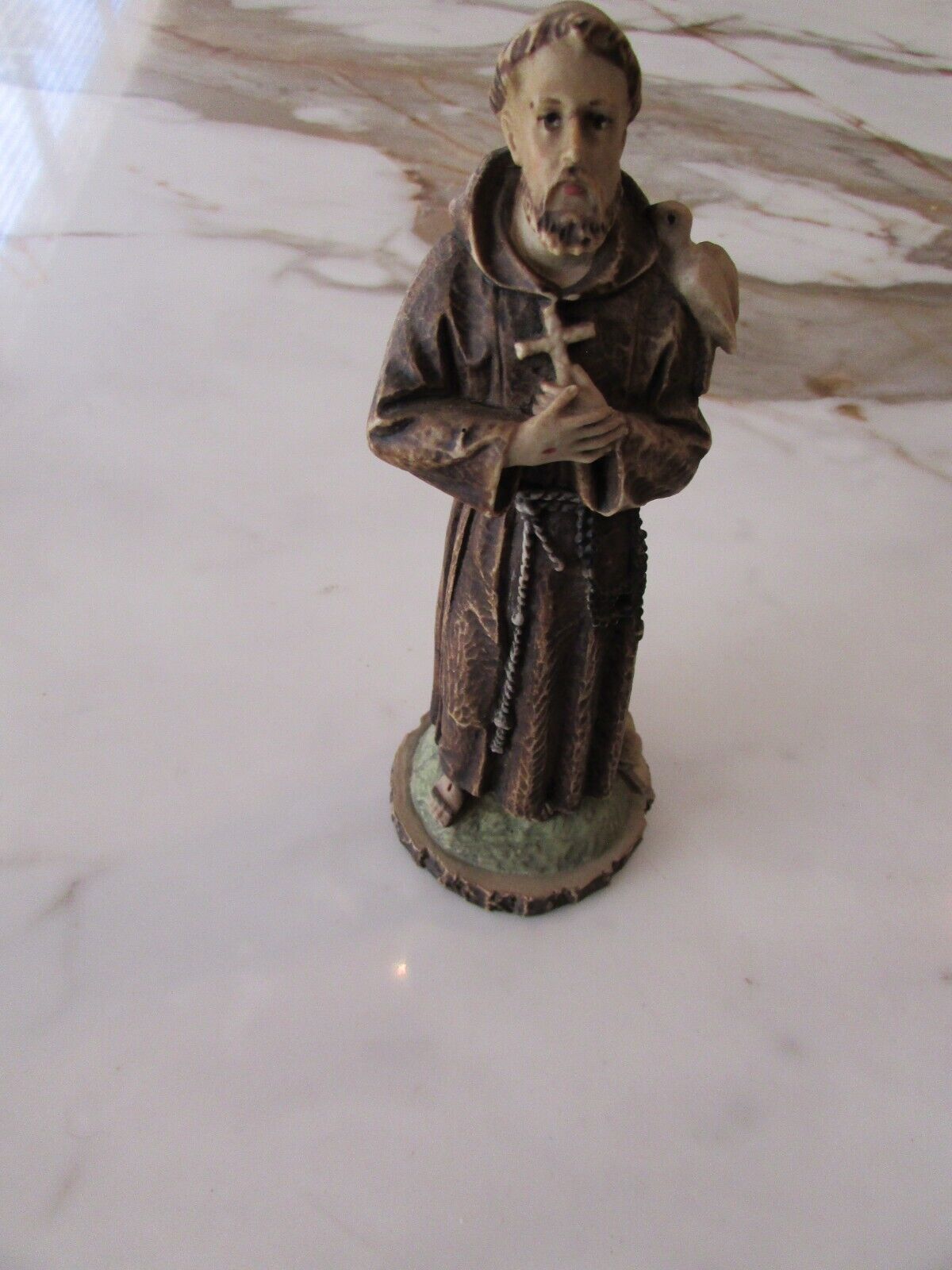 VINTAGE HAND CARVED PAINTED STATUE OF ST FRANCIS OF ASSISI DOVE 8 1/2\