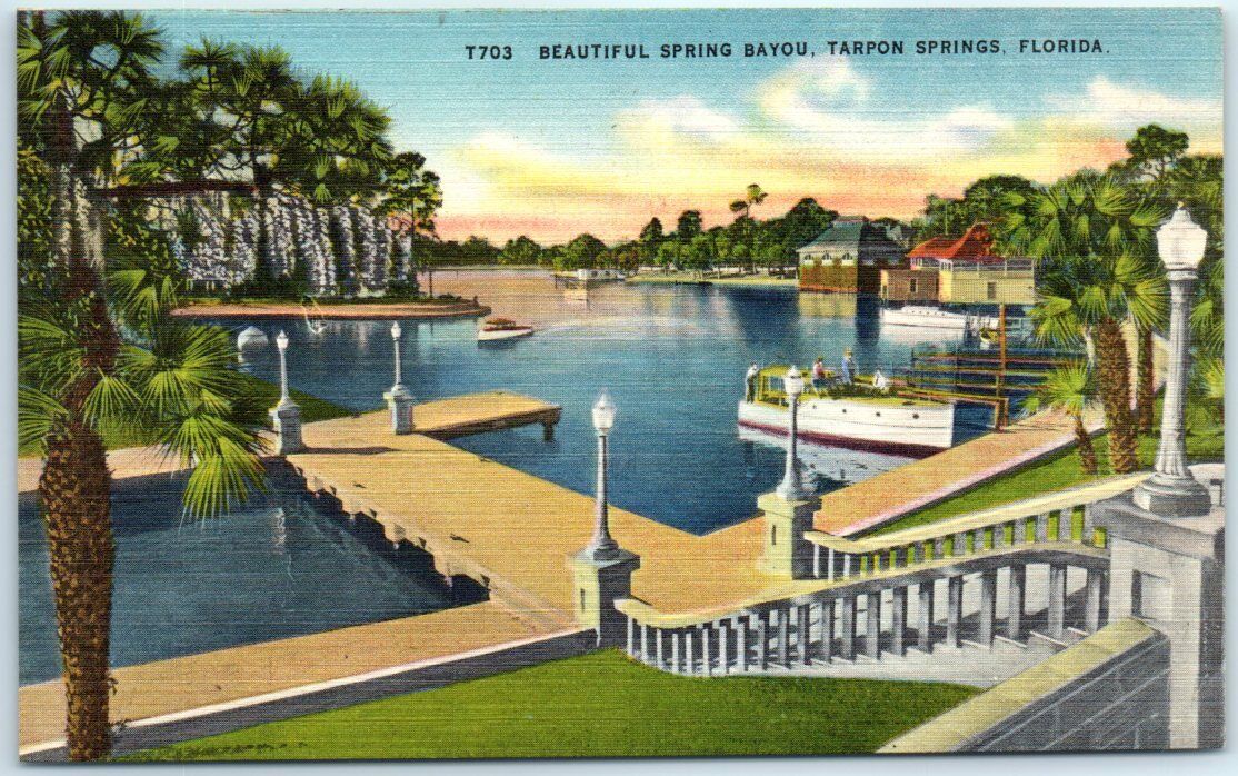 Postcard - Beautiful Spring Bayou, Tarpon Springs, Florida