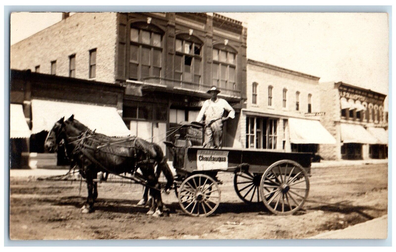 c1910's Horse Team Wagon DIrt Road Main Street Chautauqua NY RPPC Photo Postcard