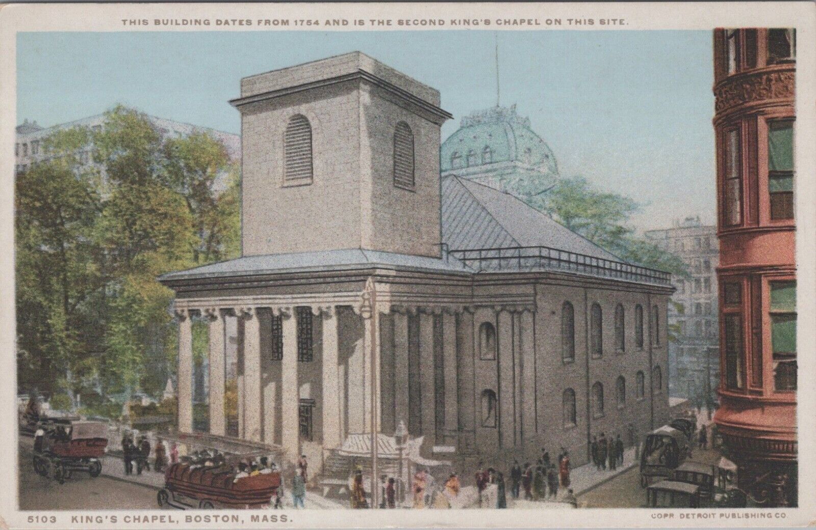 Boston Massachusetts Kings Chapel Second on Site Phostint Postcard