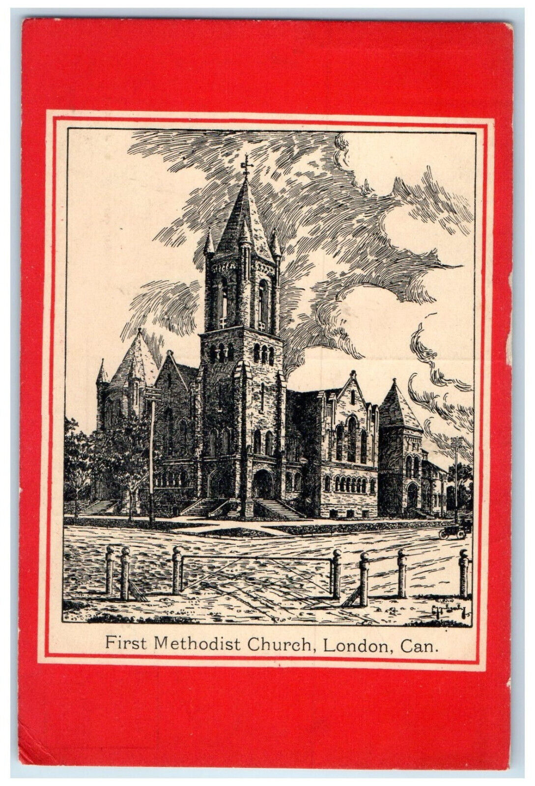c1910 First Methodist Church London Ontario Canada Red Background Postcard
