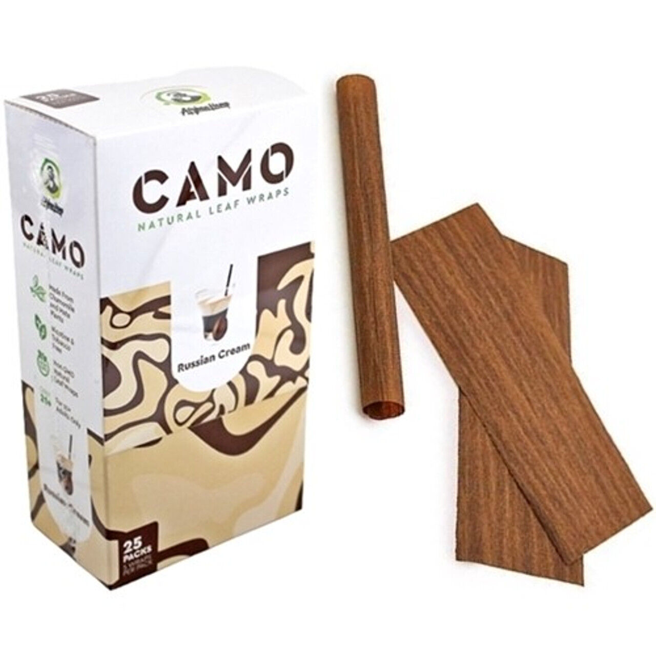 Camo Natural Leaf Wraps RUSSIAN CREAM Self Rolling Herbal Wraps (Full Box of 25)