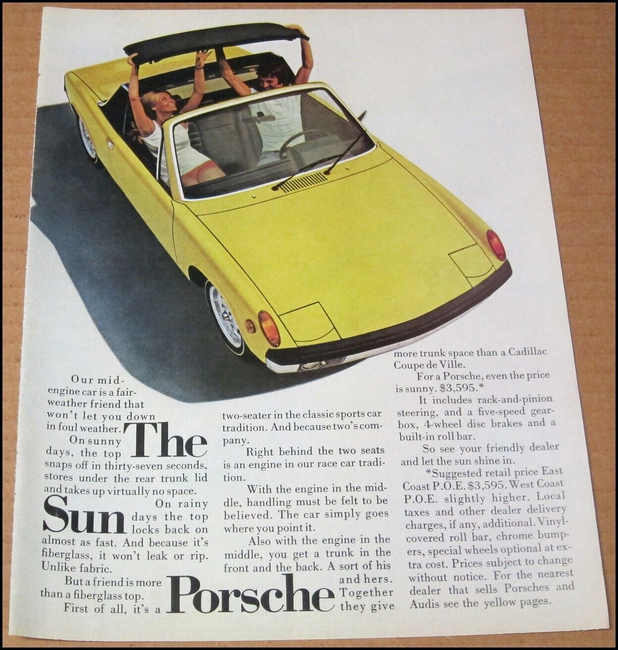 1971 Porsche Sports Car Print Ad Automobile Advertisement Page Vintage The Sun