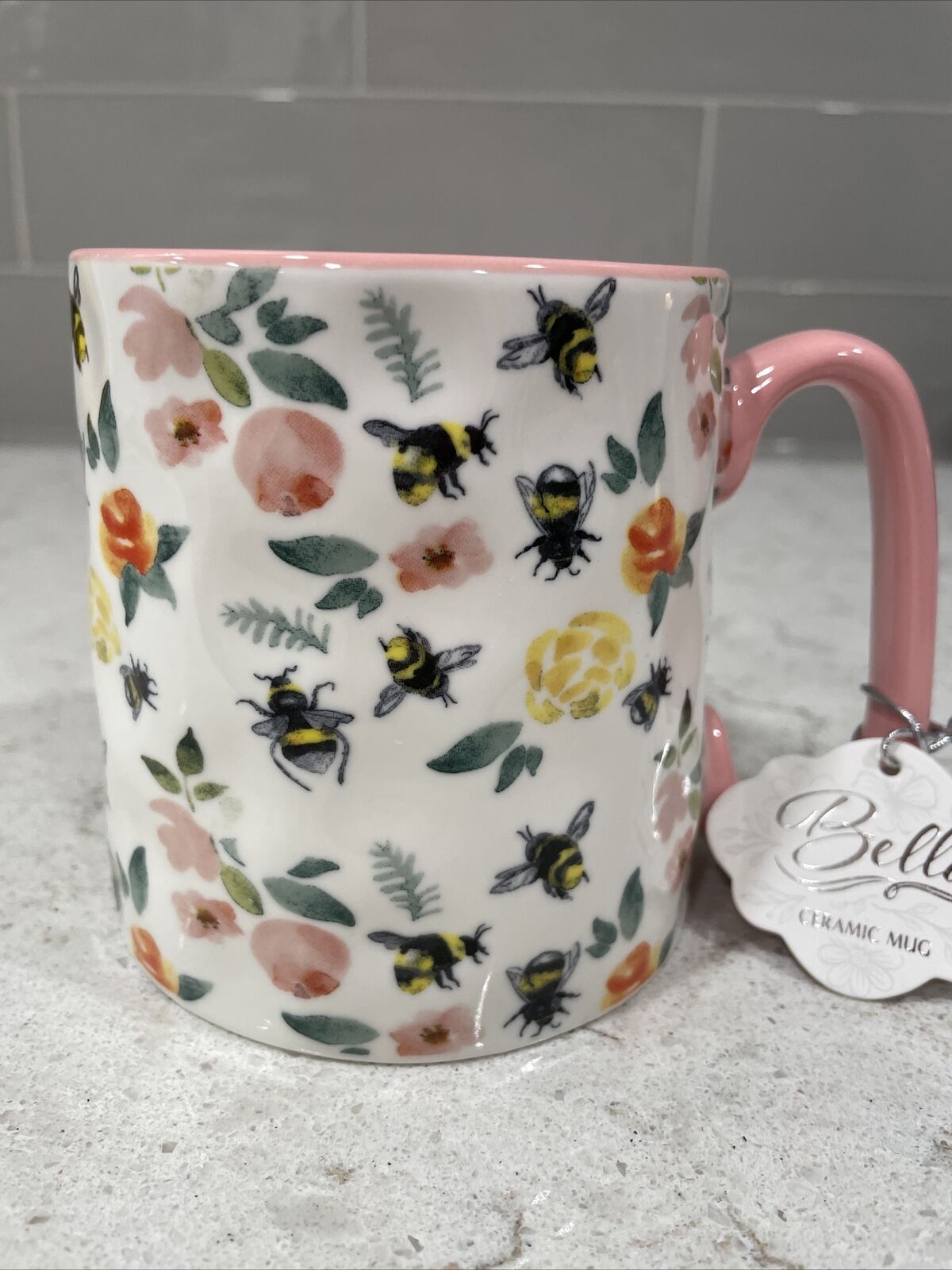 SWEET BEE FLOWERS Pink 10 Strawberry Street Mug Bella SWTBEE Gift Tag Bees NEW