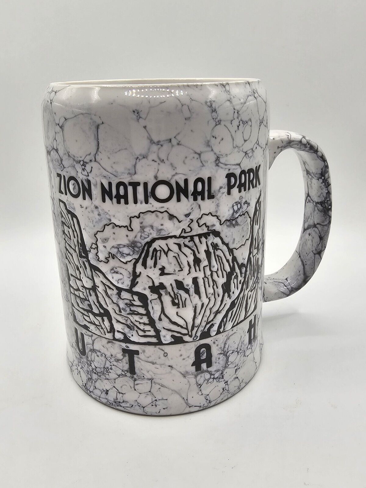 Zion National Park Utah Coffee Mug Black White Crackled Design Ceramic Textured 