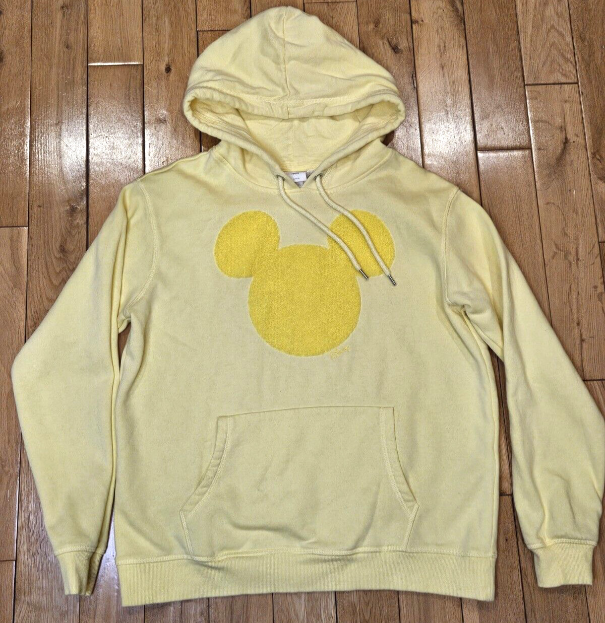 DISNEY x H & M Mickey Mouse Yellow Hooded Pullover Hoodie Sweatshirt Adult M