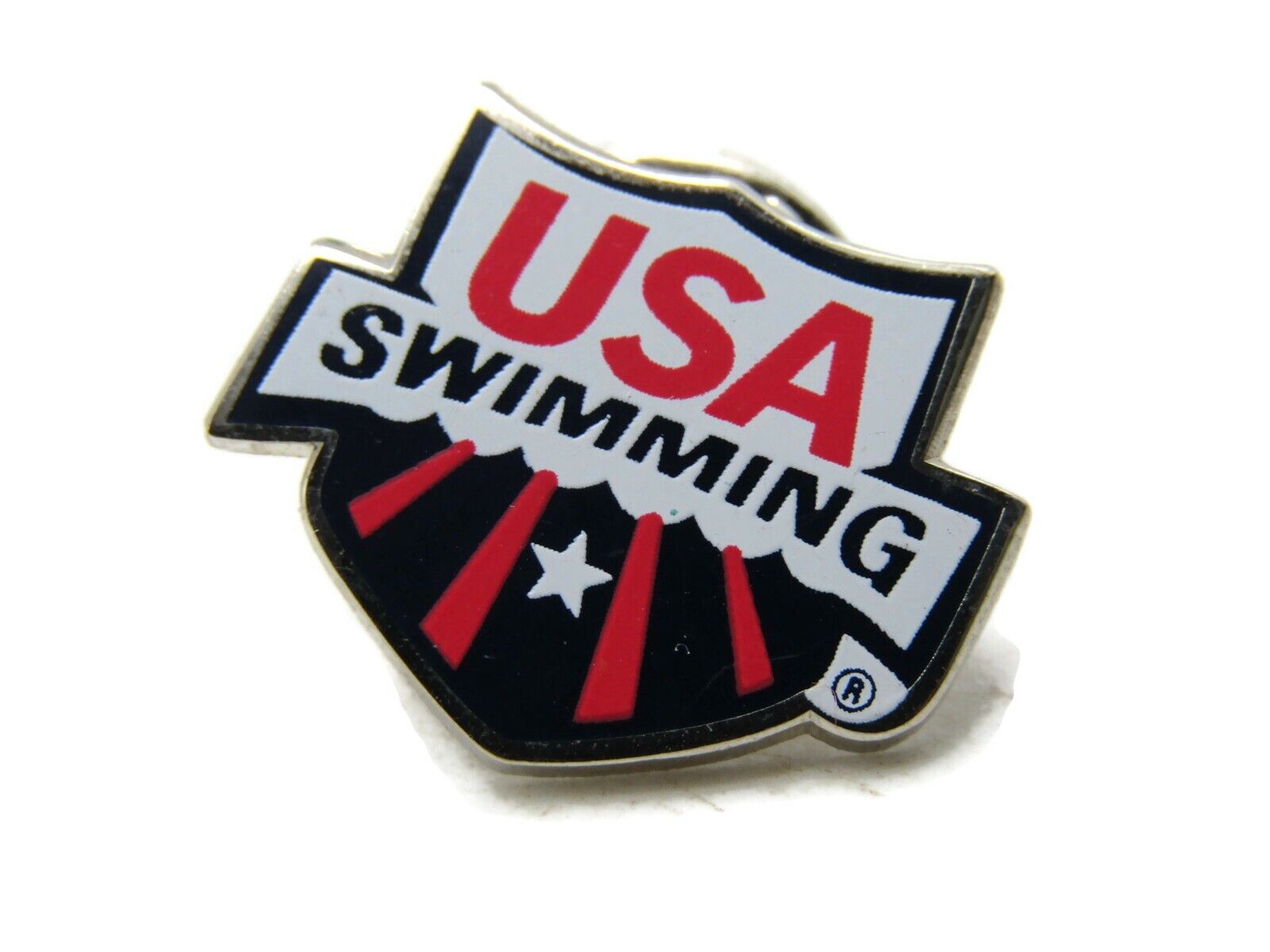 USA Swimming Pin Red White Black & Silver Tone