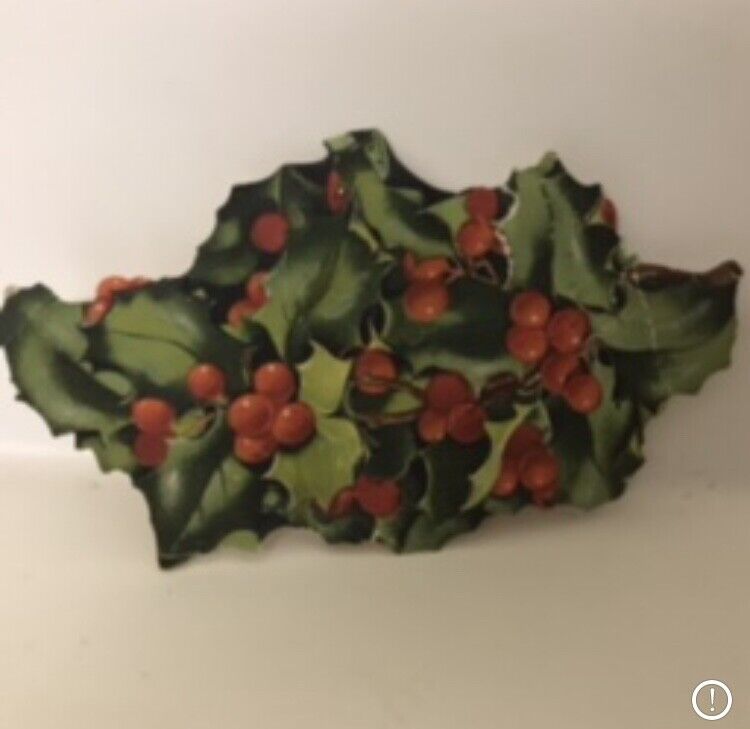  Antique Xmas Victorian Die Cut Scrap Sticker Holly Berry Berries Package Top 