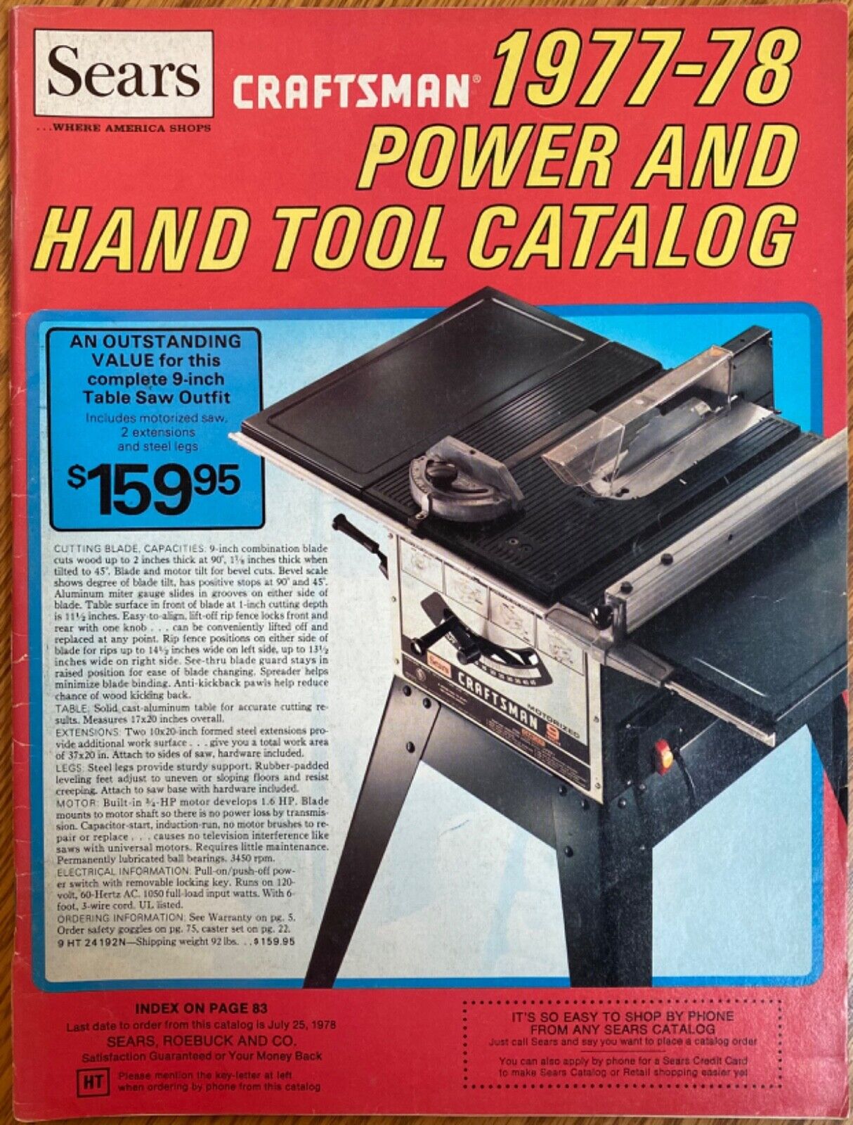 Vintage Sears Craftsman 1977-1978 Power and Hand Tools Catalog, 135 pages