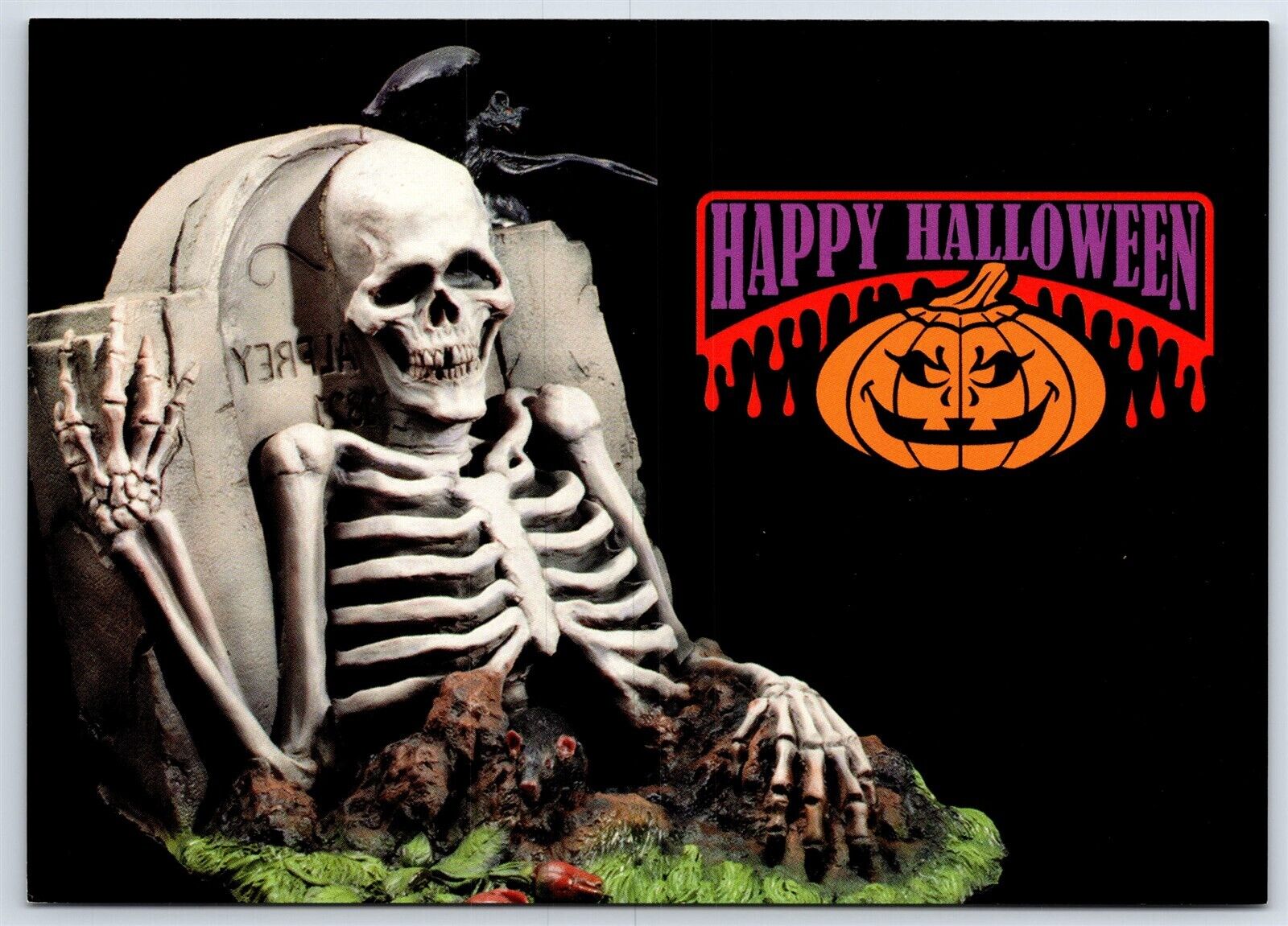 Happy Halloween Ad Postcard Halloween Outlet Skeleton Escaping Grave c2000 Z16