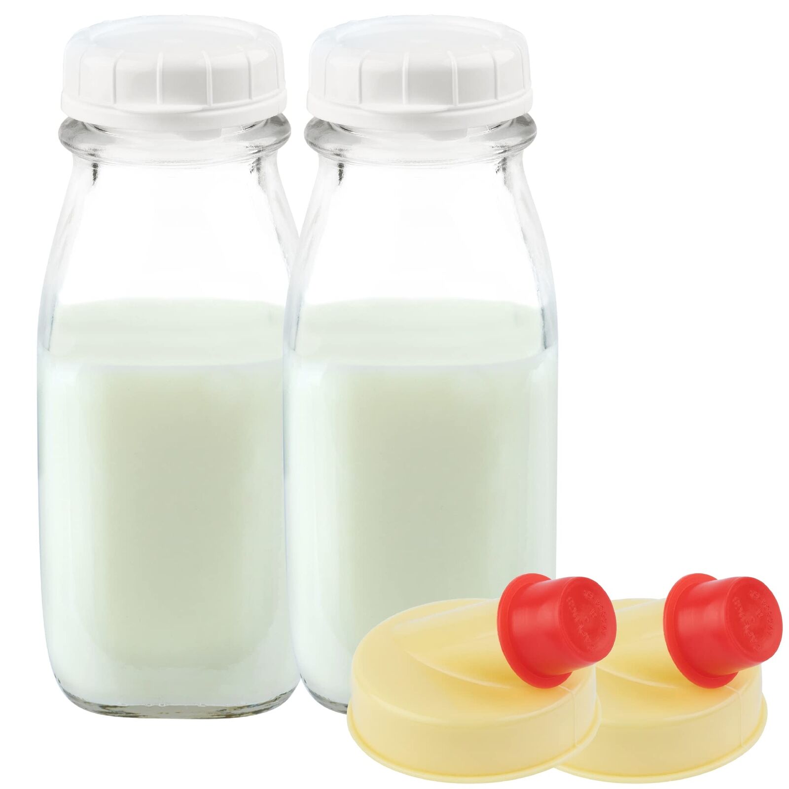 12 Oz Square Glass Milk Jugs with Caps - Perfect Milk Container for Refrigera...