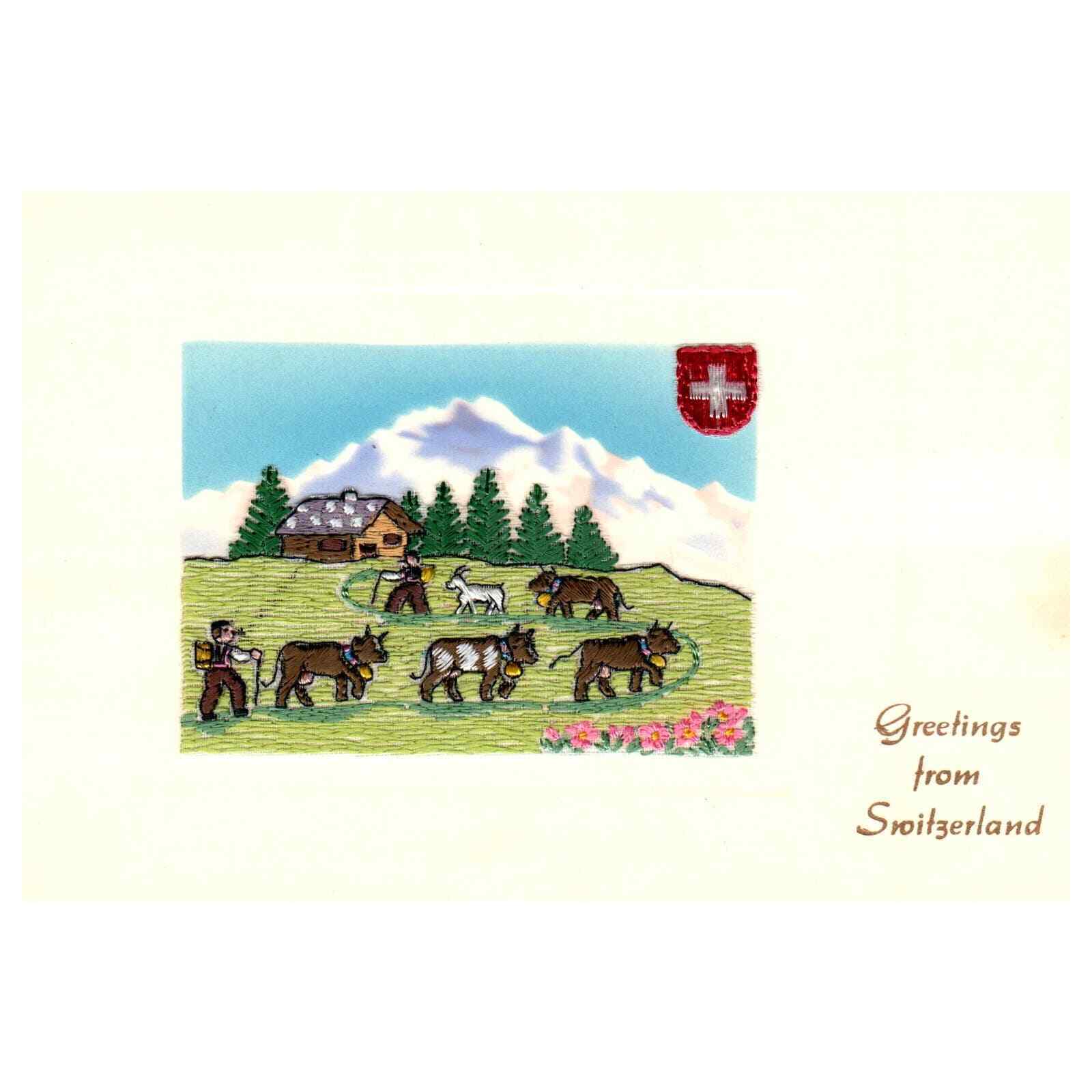 Vintage Greeting Card - Greetings from Switzerland EMBROIDERED TJ8-7