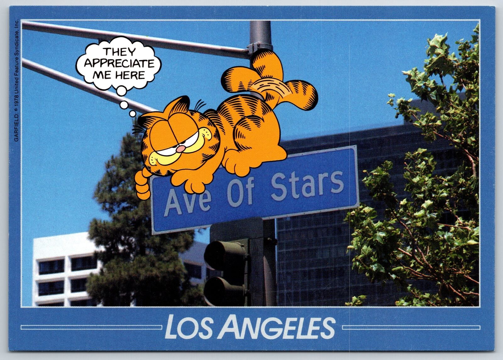 Garfield Comic~Los Angeles CA~Cat On Ave Of Stars Sign~Continental Postcard