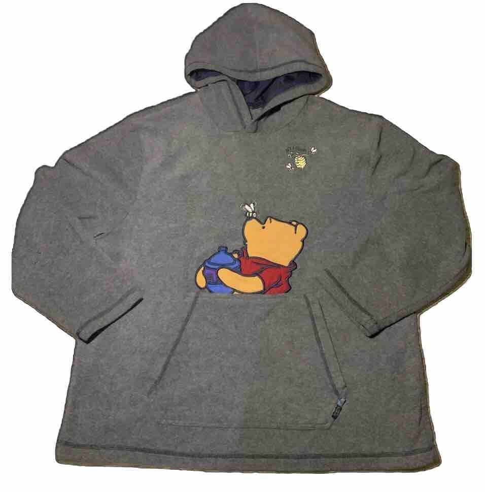 Vintage Winnie The Pooh Disney Long Sleeve Pullover Hoodie Fleece XL Gray