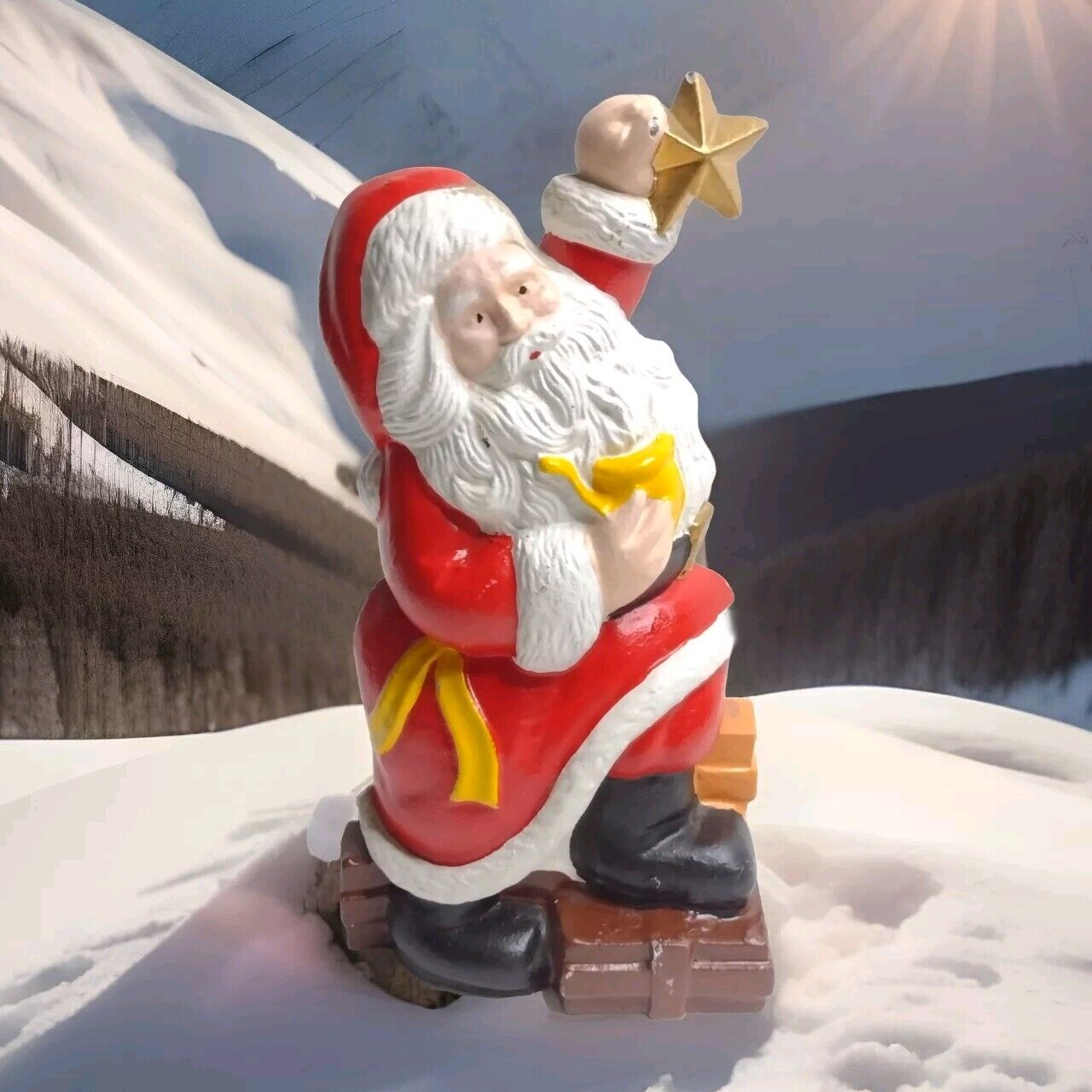 Cast Iron Santa Claus Holding A Star Shaped Doorstop