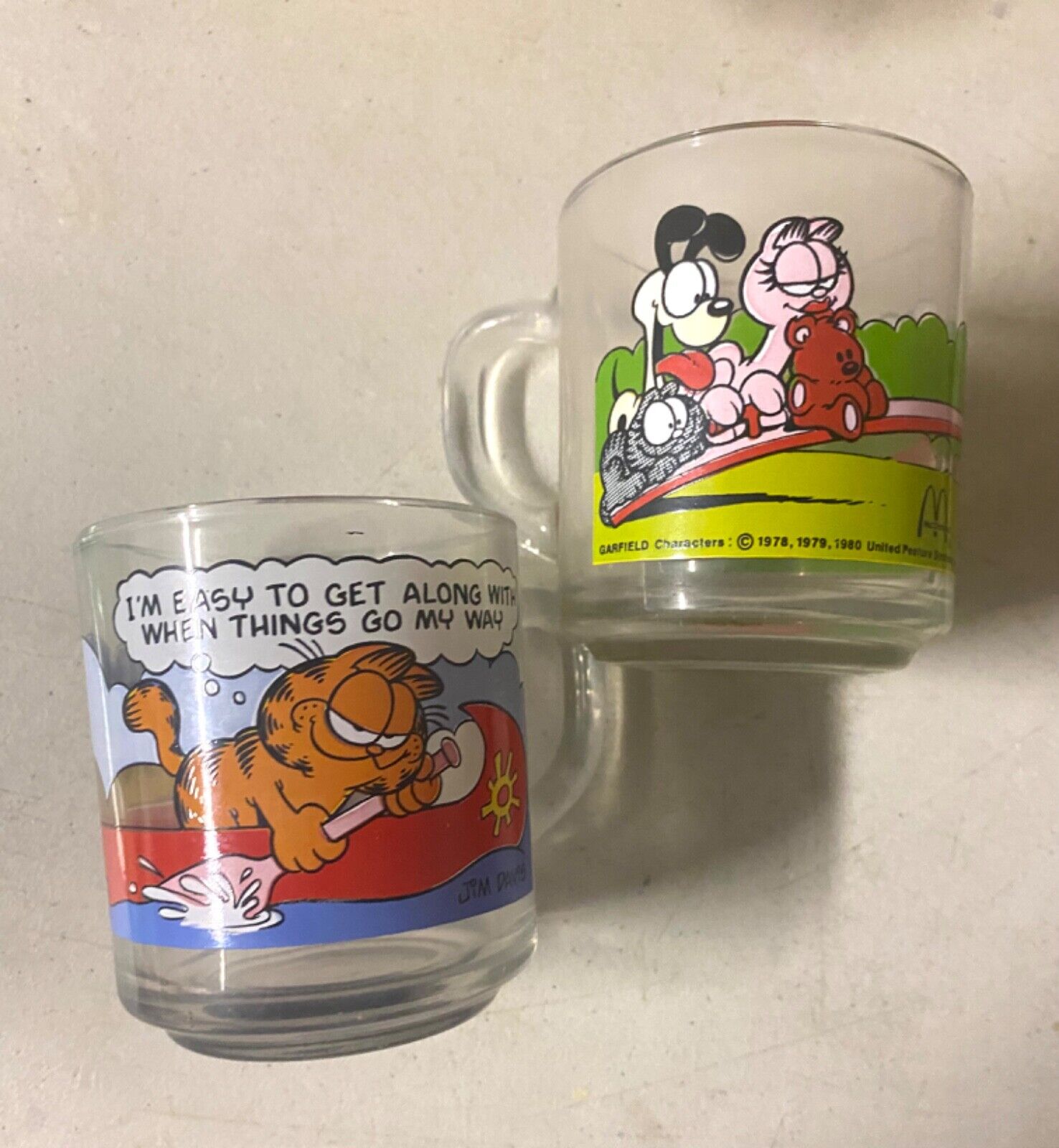 VINTAGE 1978 Garfield and Odie Glass McDonald\'s Mugs (Lot of 2) Jim Davis
