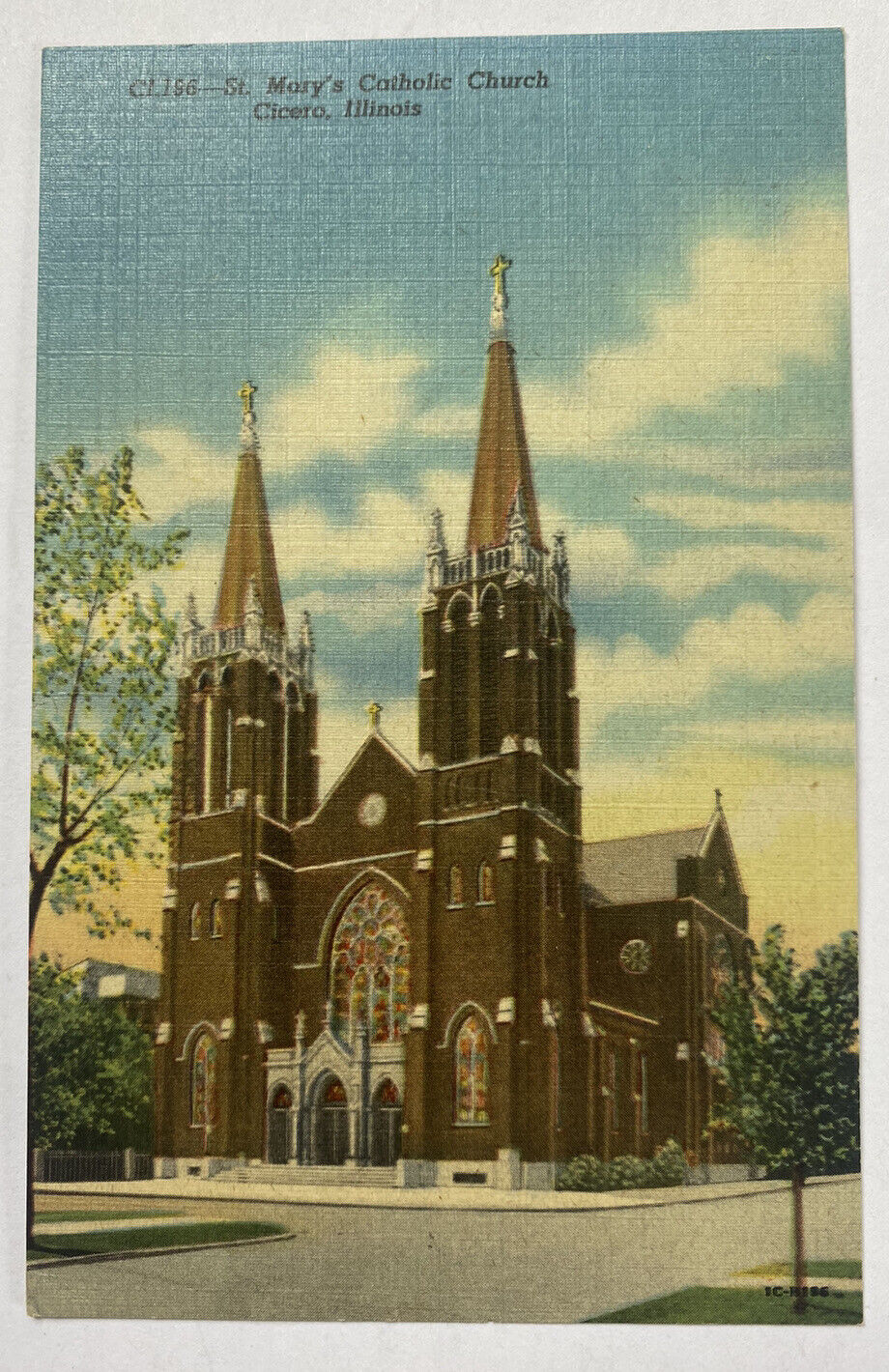 Vintage Linen Postcard ~ St Mary\'s Catholic Church ~ Cicero Illinois IL