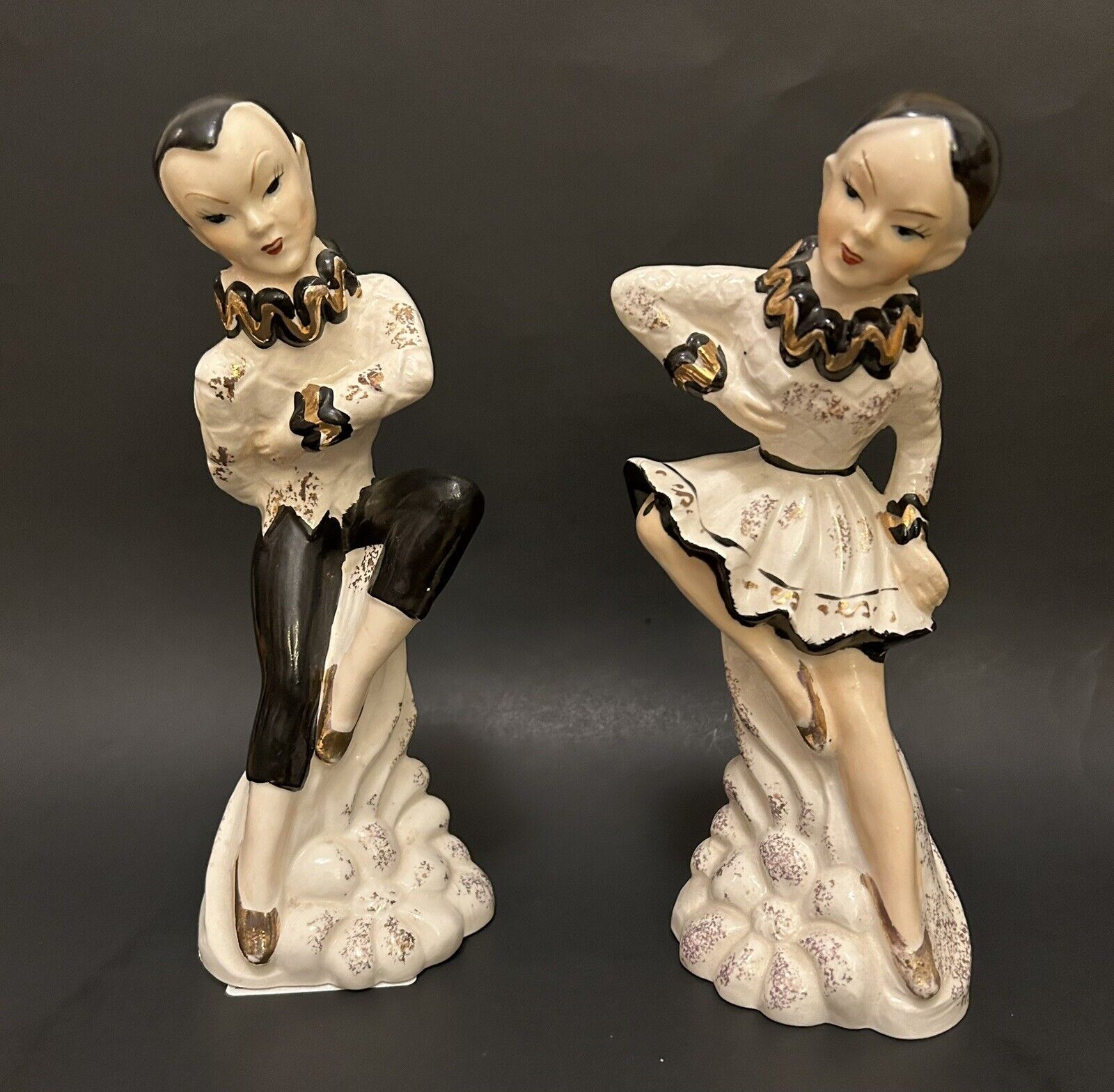 Vtg Harlequin Dancers Figurine 1940-1950s Porcelain 9”H