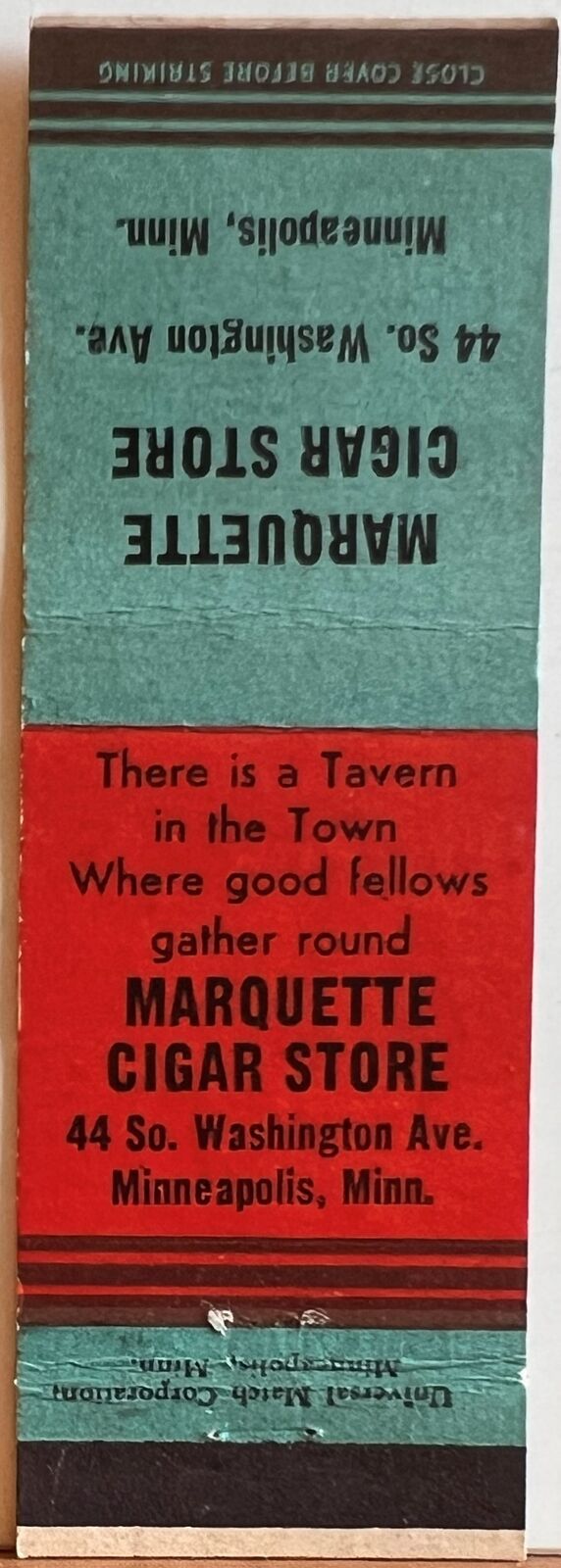 Marquette Cigar Store Minneapolis MN Minnesota Vintage Matchbook Cover