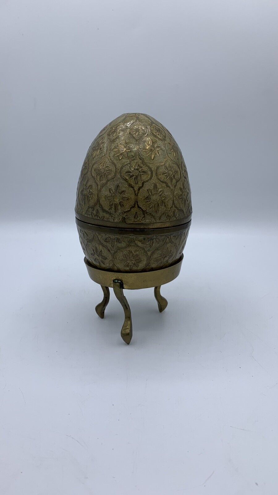 Solid Brass Sacred Egg Box With Stand India Gold Toned Stand Faberge Antique VTG