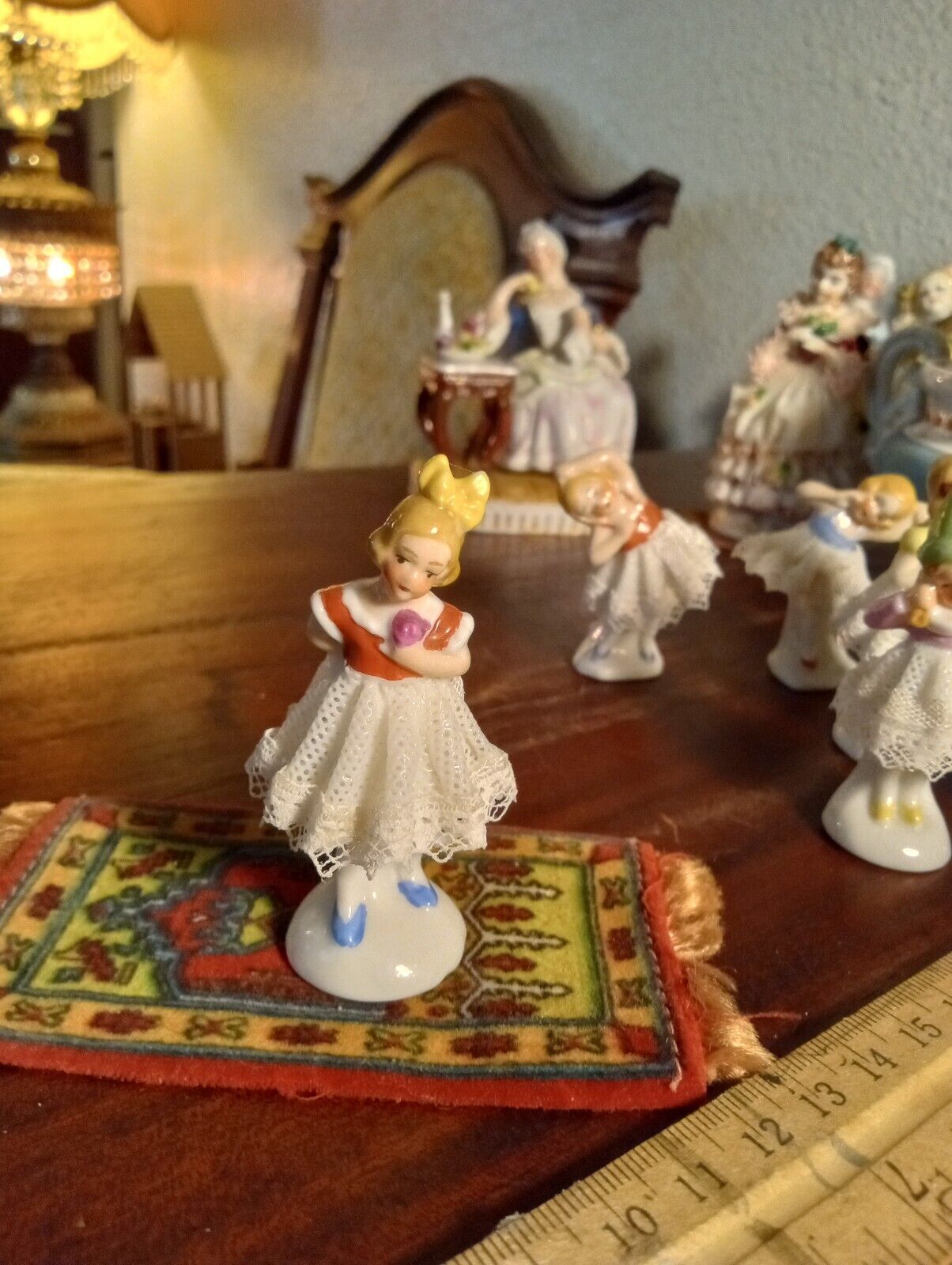 german dresden lace porcelain antique figurine card holder child dollhouse 1:12