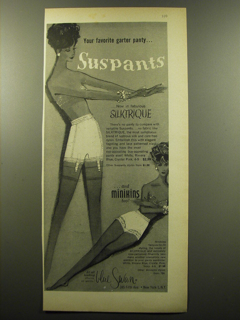 1959 Blue Swan Suspants and Minikins Advertisement - Your favorite garter panty