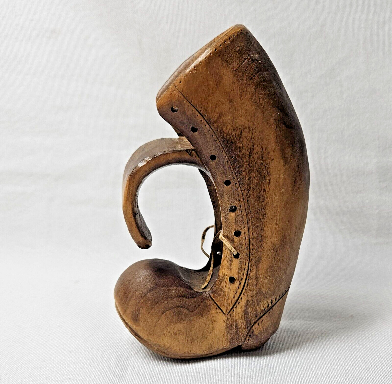 Vtg Hand Carved Folk Art Signed Wooden Boot w/Laces Len Burke 1983 6\