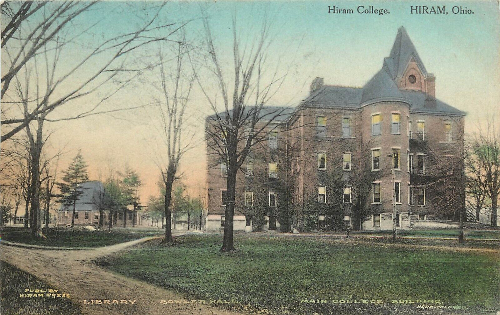 Hand-Colored Postcard Hiram OH Hiram College Annotated Buildings, Portage County