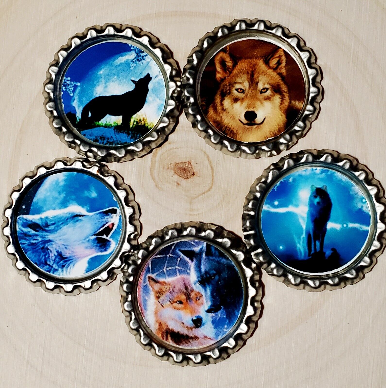 Gorgeous Wolves One Inch Bottle Cap Refrigerator Magnet Set of Five