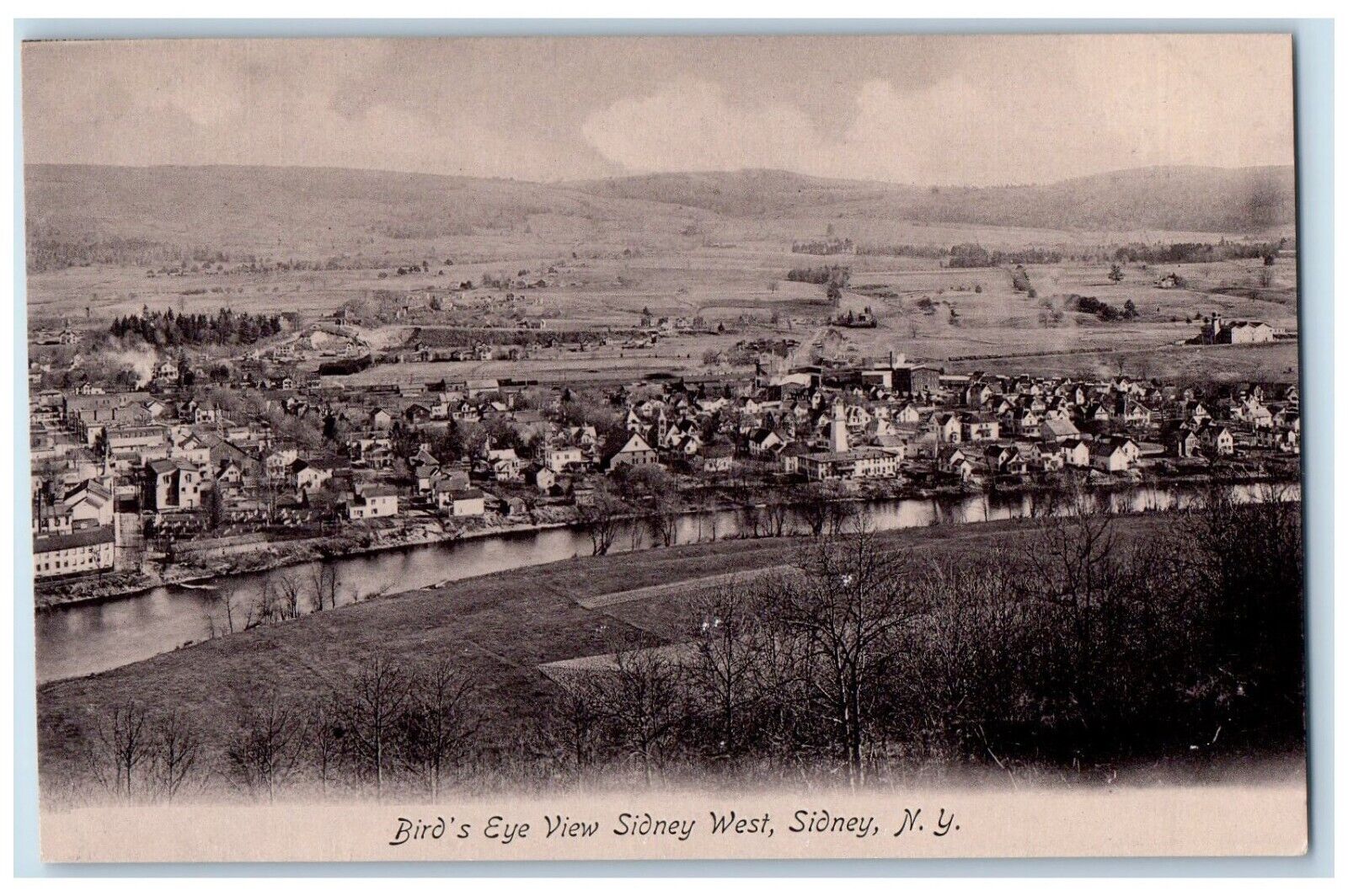 c1905 Bird\'s Eye View Sidney West Sidney New York NY Unposted Antique Postcard