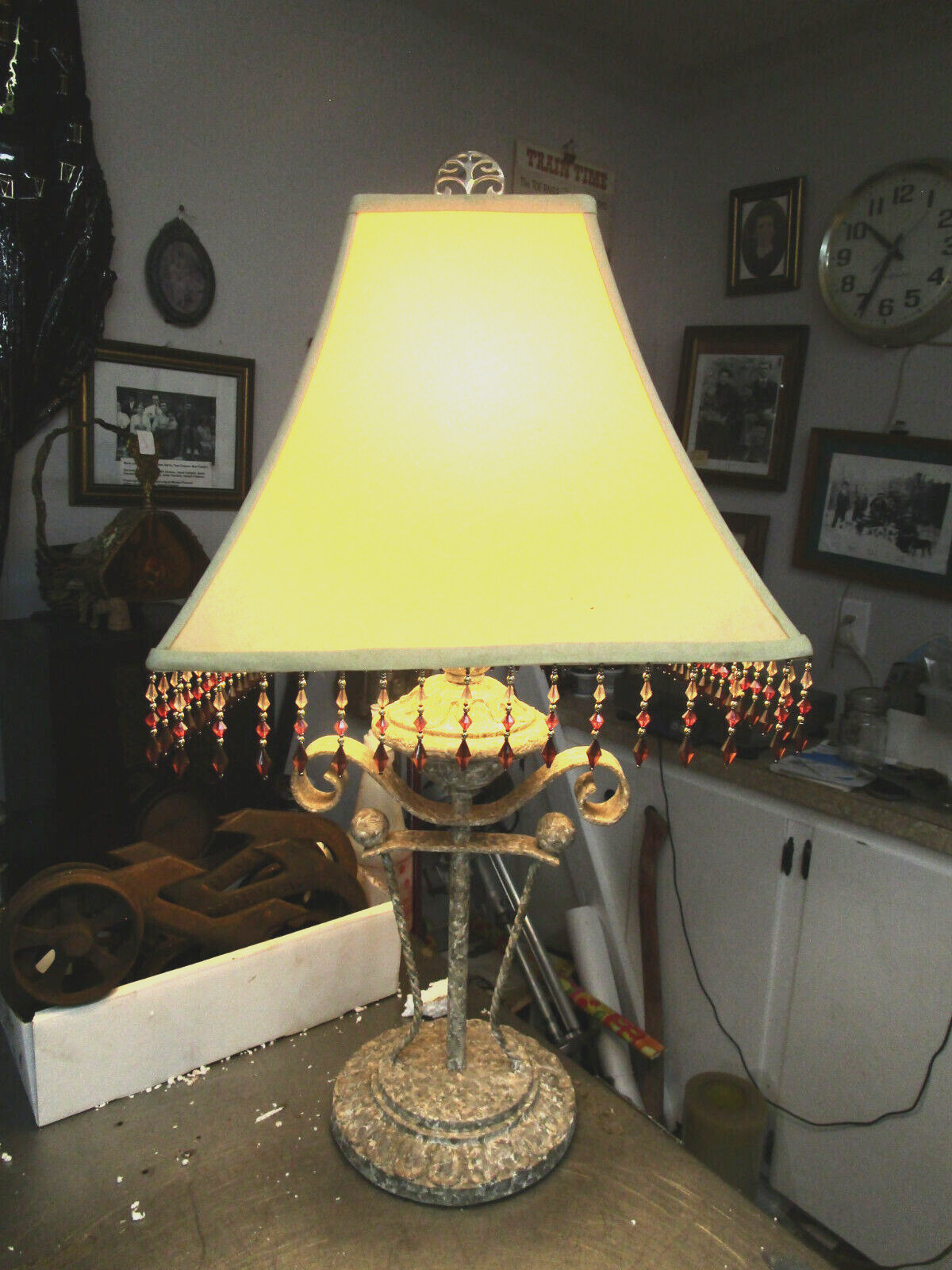 Vintage Textured Metal Ivory 29” Table Lamp