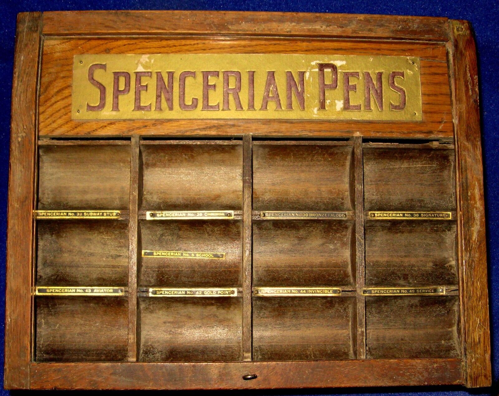 Antique Spencerian Pens Retail Nibs Wooden Display Cabinet Needs Work