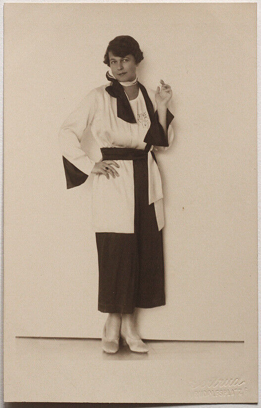 Original vintage 1920s elegant lady, designer dress, stamped