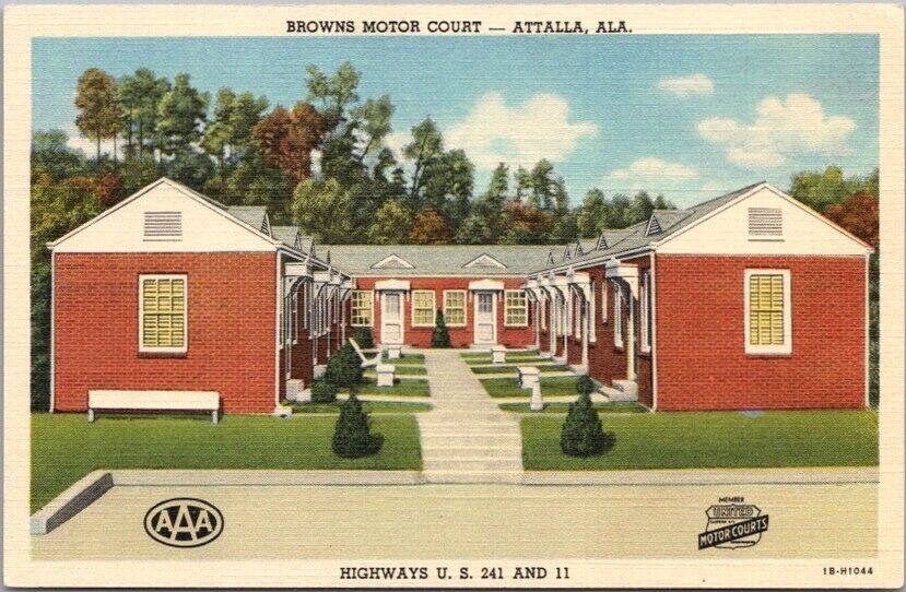 ATTALLA, Alabama Postcard BROWNS MOTOR COURT Highway 241 Roadside Linen 1941
