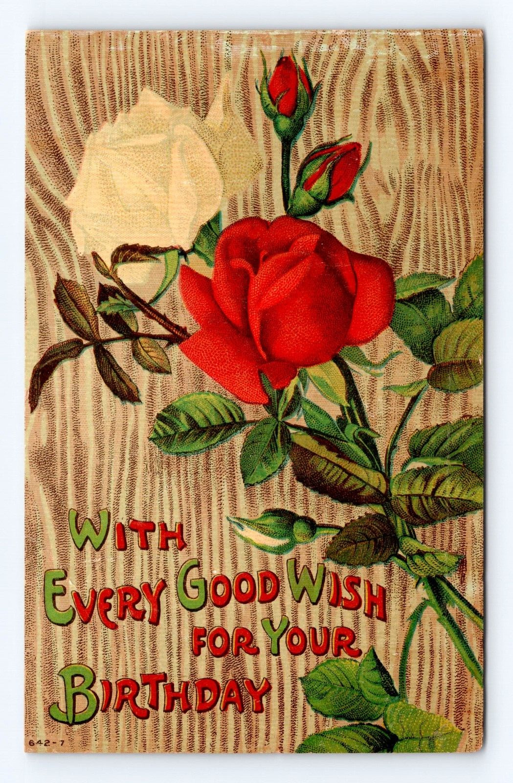 Vintage Old Postcard Happy Birthday Red White Roses Coweta OK 1910Cancel Antique