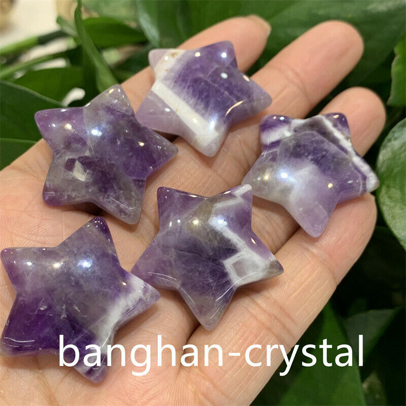 5pcs Natural Dreamy purple Carved Quartz Crystal stars Reiki Healing Gift