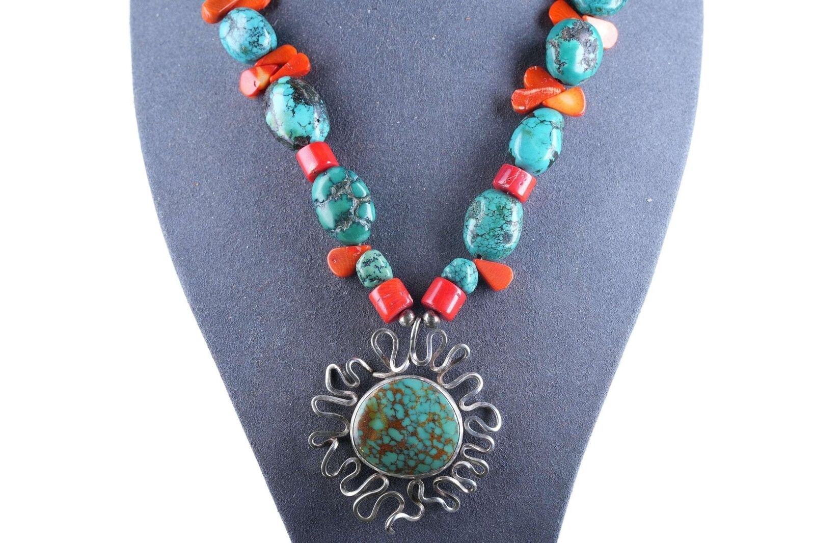 Southwestern Style sterling Turquoise/coral necklace