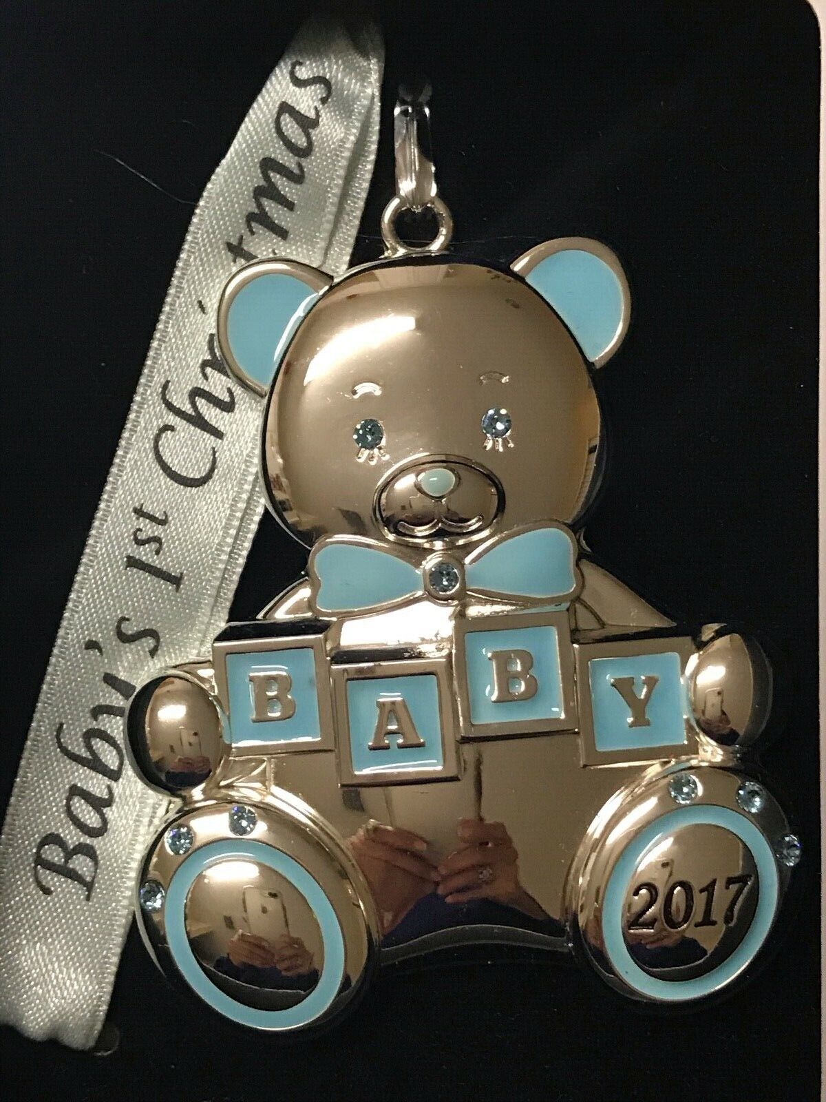 Harvey Lewis Engravable Baby\'s 1st Xmas 2017 Boy Ornament Crystals Swarovski 