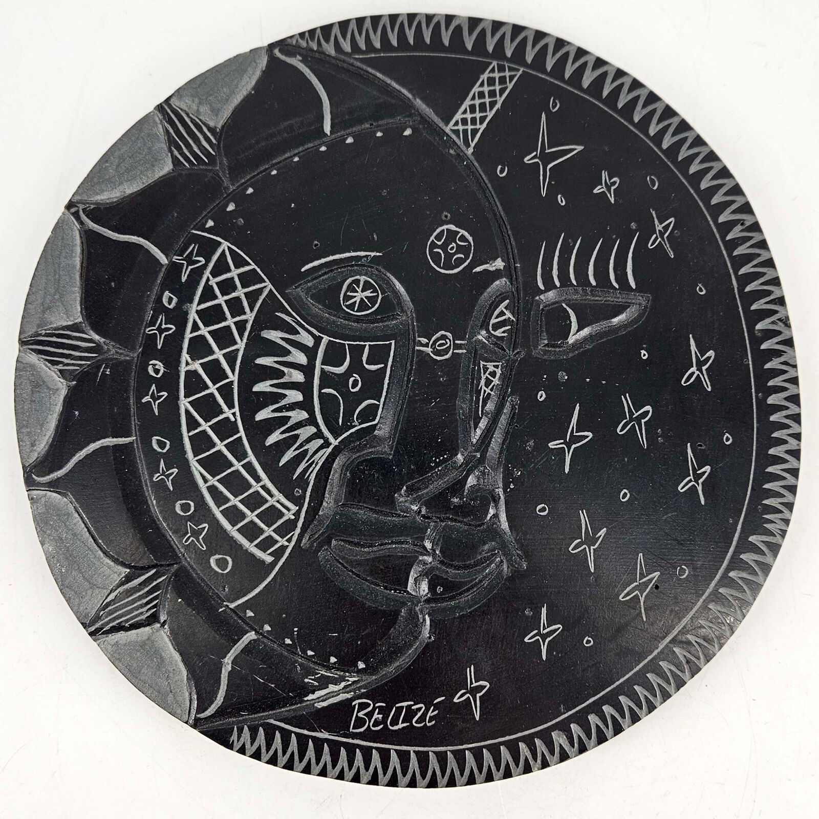 Black etched stone Celestial Face Sun Stars Moon Decor display 7\