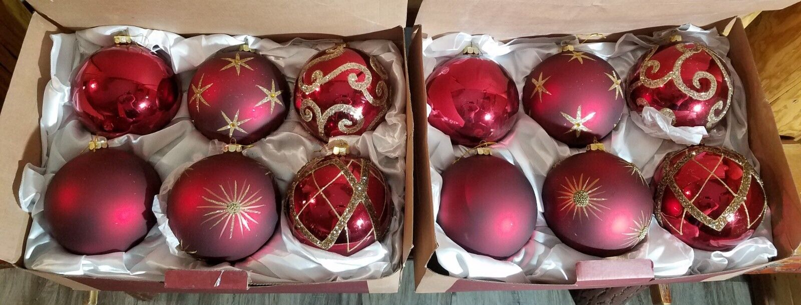 Balsam Hill Large Jumbo Brilliant Bordeaux Round Red & Gold Ornament Set Of 12